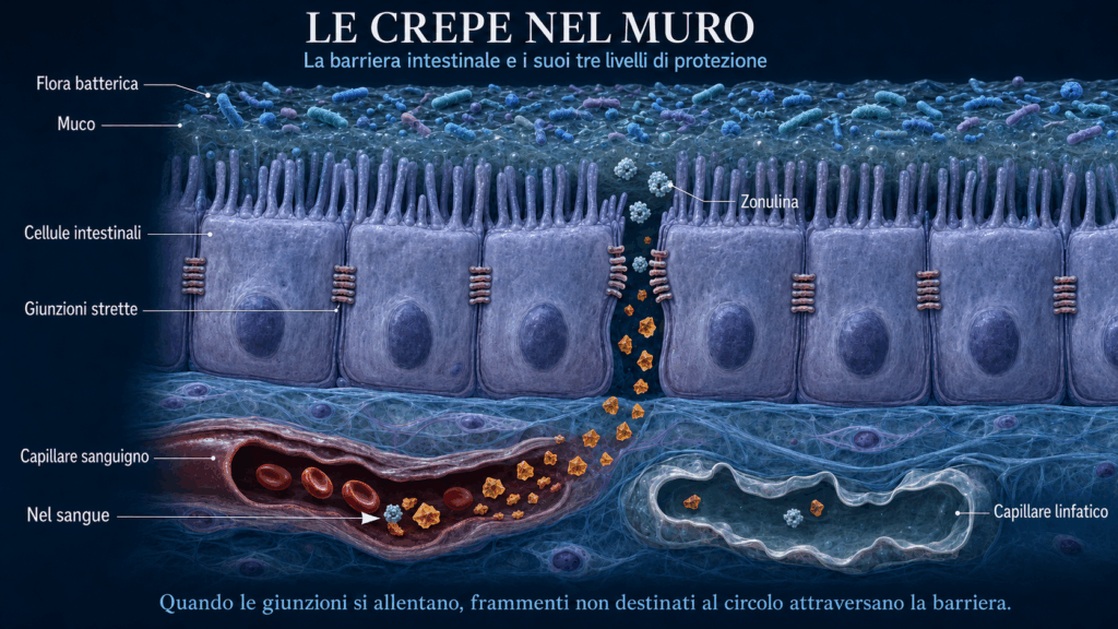 Il muro intestinale a tre strati: muco, cellule e giunzioni strette
