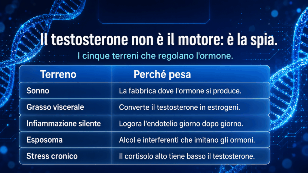 Il testosterone non è il motore, è la spia: i cinque terreni che regolano l'ormone